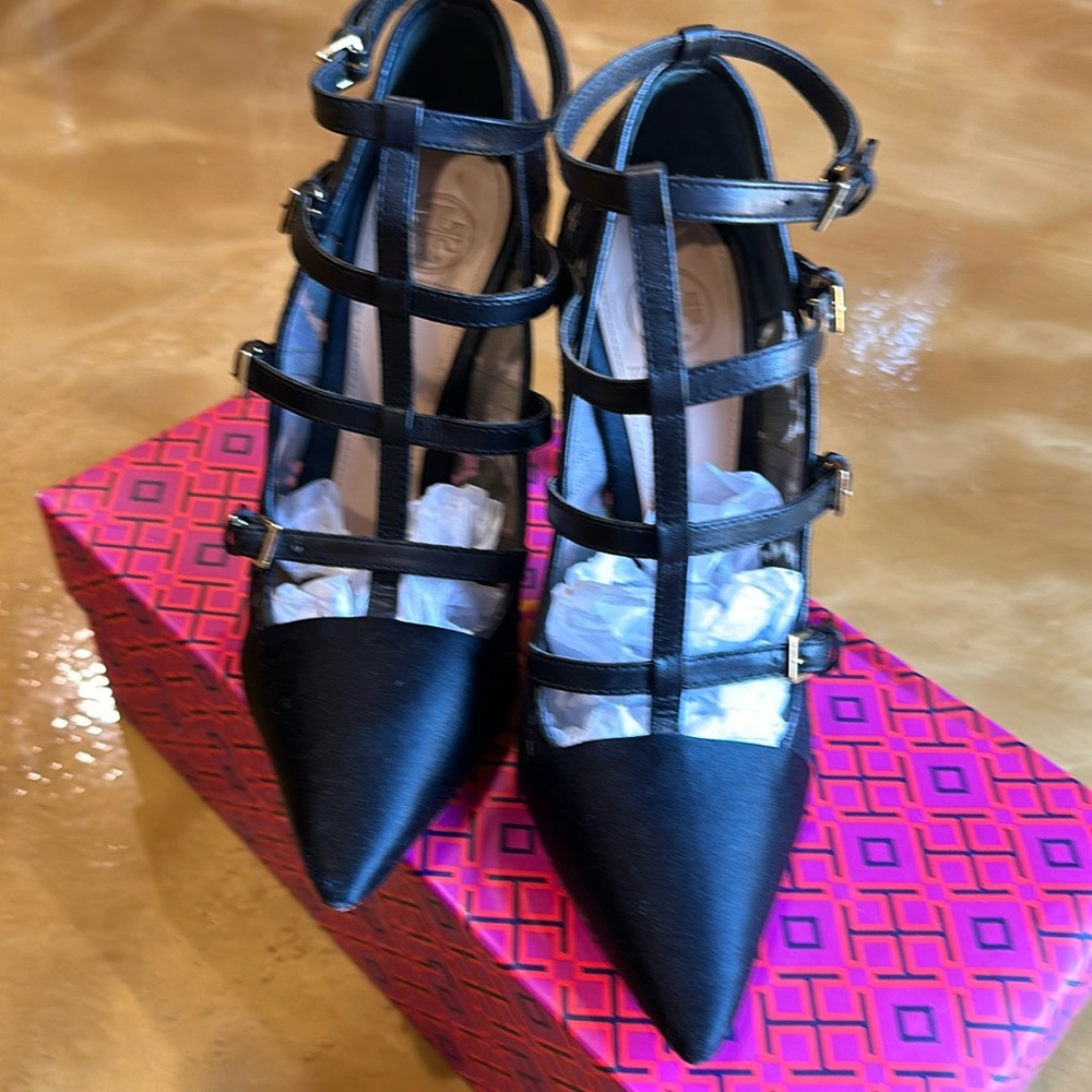 Tory Burch beautiful satin sotto pump-Camelia black heels.  Worn twice.